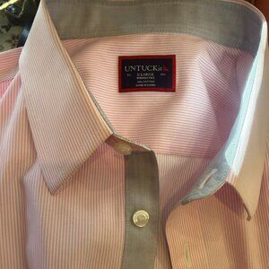 UNTUCKit Mens Pink Striped Slim Fit Wrinkle Free Button Down Dress Shirt Size XL